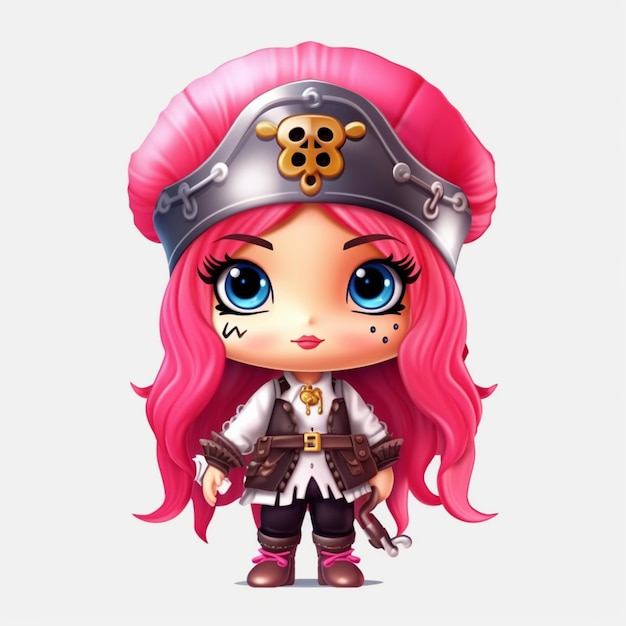 piratka z kreskówek z różowymi włosami i różowym kapeluszem
