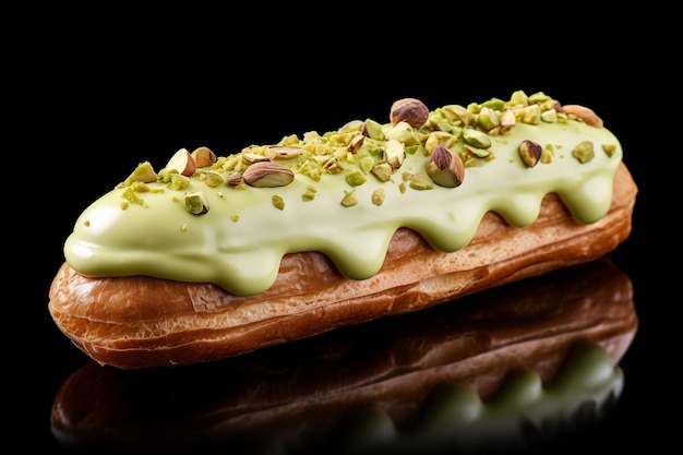 Pistachio eclair w zbliżeniu