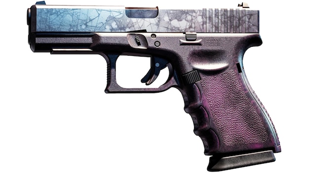 Pistolet Gun Glock 19 z charakterystyczną teksturą uchwytu na białym tle Generowane AI