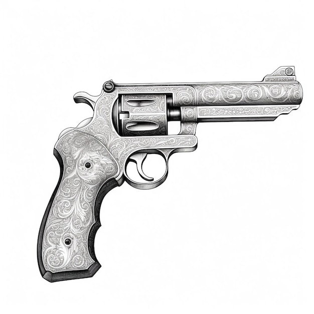 Zdjęcie pistolet z srebrnym wykończeniem na białym tle generatywny ai