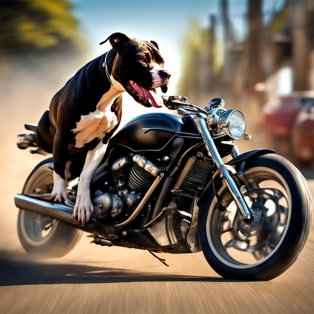 pit bull pies prowadzący czarny motor kolor pit bull pies w skórzanej sukience czysta doskonałość boska