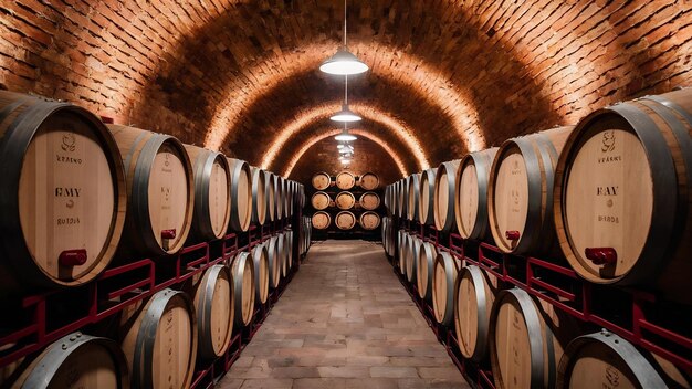 Piwnica z beczkami do przechowywania wina hiszpańska koncepcja wina