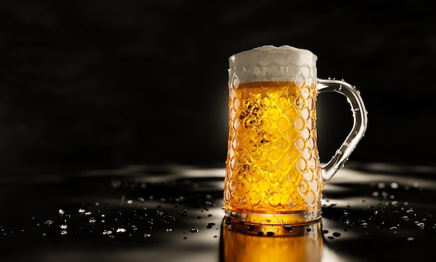 Piwo lane lub rzemieślnicze wysokie przezroczyste szkło Z zimną parą Biała pianka piwna została umieszczona na odblaskowej podłodze