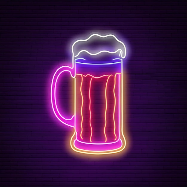 Piwo, napoje alkoholowe, znaki neonowe retro, jasne elektryczne znaki świetlne