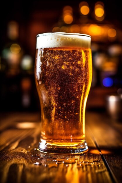 Piwo napoje złoto lager szklanka pint pub alkohol piana napoje generatywna sztuczna inteligencja