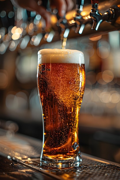 Piwo wylewane z kranu w barze do szklanki do piwa