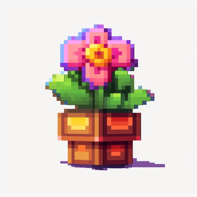 Zdjęcie pixel art flower pot z żywymi kolorami przez pixelplantmaster