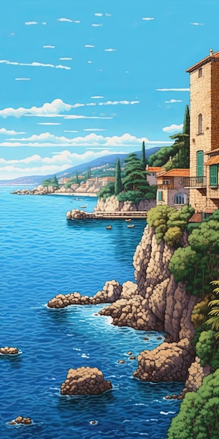 Pixel Art Of Provence Coastline W San Francisco Renesansowy Sty