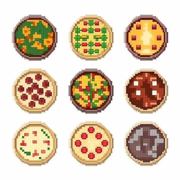 Pixel Art Pizza wektor zestaw