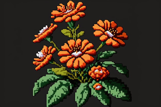 Pixel art pomarańczowe kwiaty kwiat w stylu retro dla gry 8-bit Generative AI