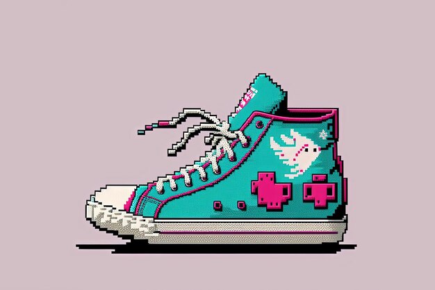 Pixel art sneakers w kolorach lat 80. przedmiot w stylu retro dla gry 8-bit Generative AI