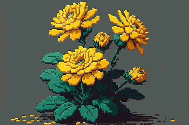 Pixel art żółte kwiaty kwiat w stylu retro dla gry 8-bit Generative AI