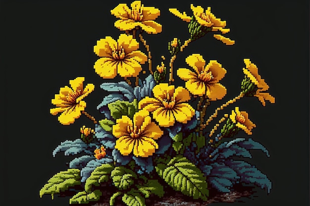 Pixel art żółte kwiaty kwiat w stylu retro dla gry 8-bit Generative AI