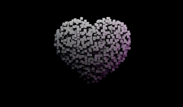 Pixel Black Heart Symbol Na Czarnym Tle