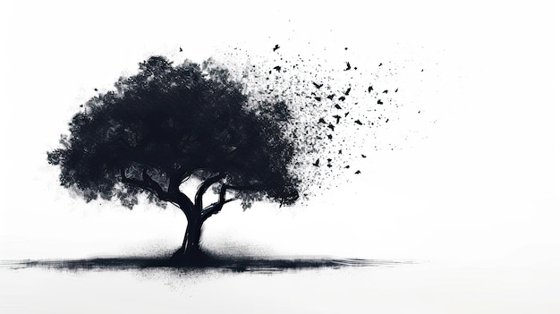 Pixel czarne drzewo Styl tlenowy trawa dąb las liście pnia kora życie korona korzenie liści puste gałęzie krzew korzeń papier drewno opałowe zielone generowane przez AI