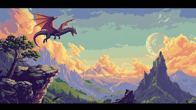 Pixel dragon Style art mityczne bestie, stworzenia fantasy, cyfrowe spryty, gry, postacie smoka, różnorodne style, generowane przez AI