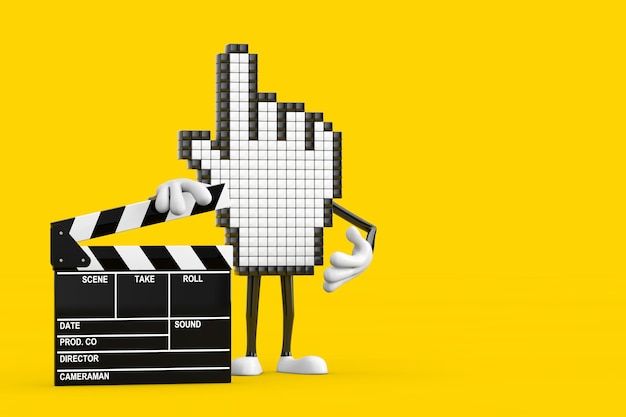 Pixel Hand Cursor Mascot Person Character z Movie Clapper Board 3d Rendering