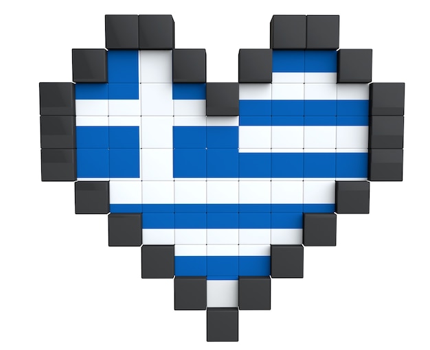 Pixel Heart Jako Flaga Grecji Na Białym Tle