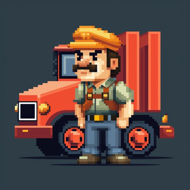 Zdjęcie pixel trucker a pop culture mashup transporter w hyperdetailed 2d game art