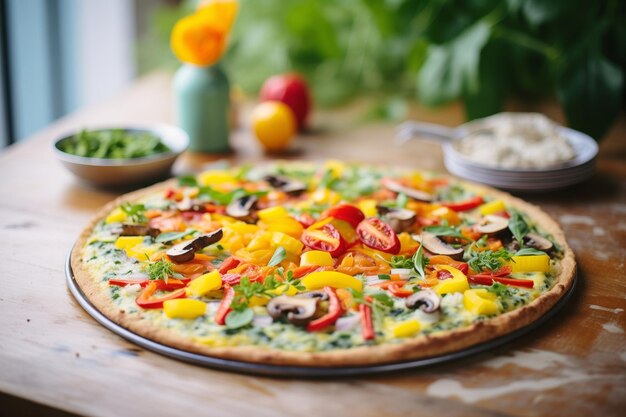 Zdjęcie pizza bezglutenowa z różnymi warzywami na wierzchu