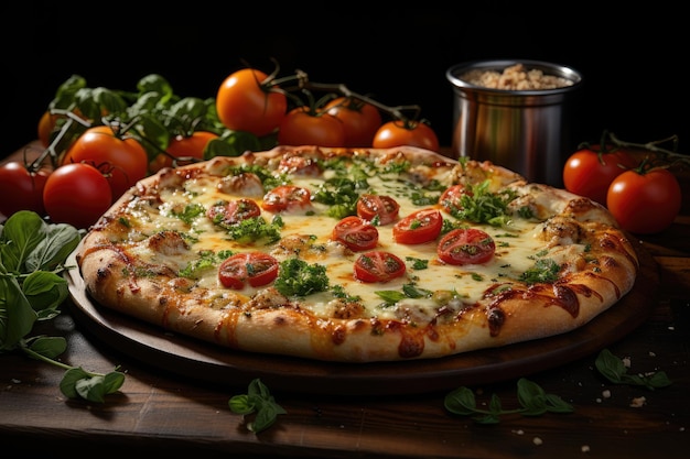 Pizza czterech smakowicie pokrytych serami generatywnymi IA