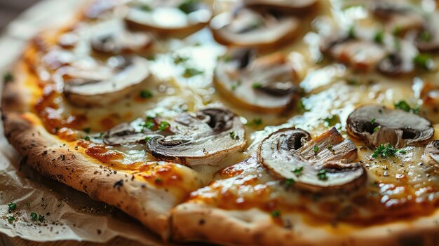 Zdjęcie pizza dla miłośników grzybów z różnorodnymi grzybami, jak shiitake portobello wegetariańskie