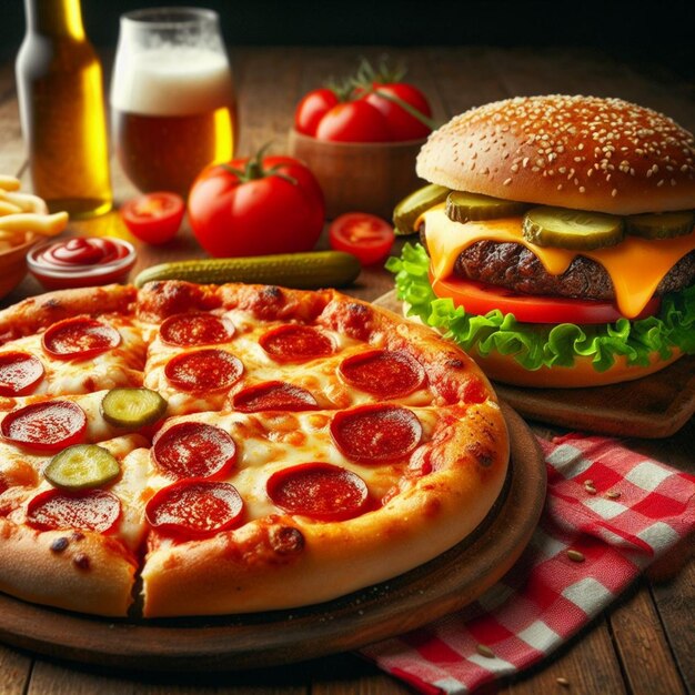 Pizza i hamburger realistyczne zdjęcie