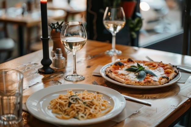 Pizza i makaron na stole w restauracji Generatywna sztuczna inteligencja