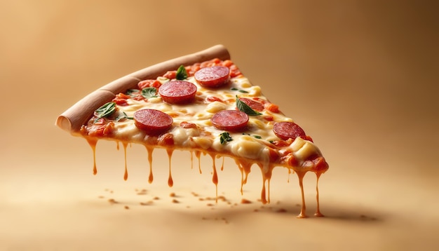 Pizza Kawałek pizzy z oliwkami salami i gorącym serem ciepłym zakresem