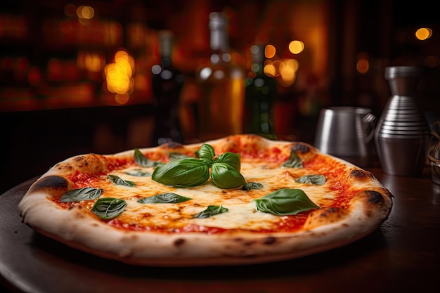 Pizza margherita fresca em pizzaria italiana generative IA