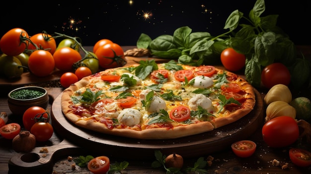 pizza margherita włoska jedzenie na stole HD 8K tapeta Zdjęcie fotograficzne