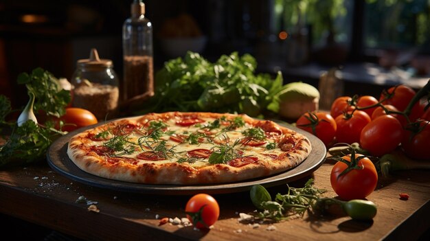 pizza margherita włoska jedzenie na stole HD 8K tapeta Zdjęcie fotograficzne