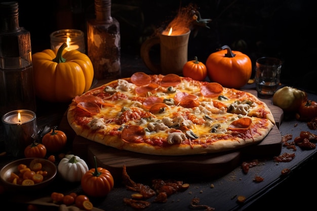 Pizza Pepperoni na desce do krojenia Dekoracja o tematyce Halloween