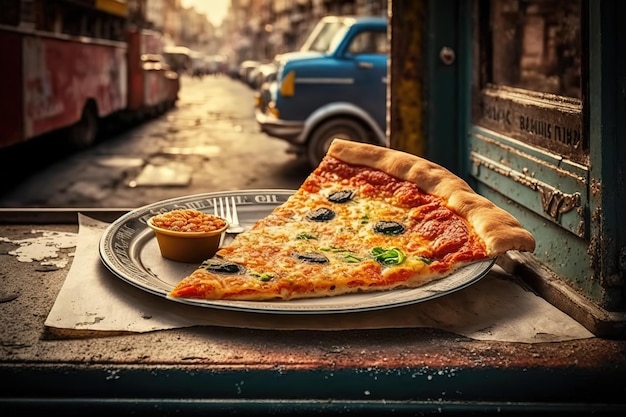 Pizza pepperoni z kiełbasą salami i szpinakiemStreet food Generative AI