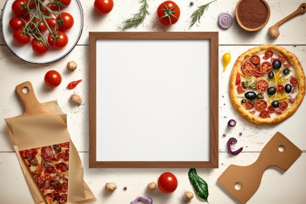 Zdjęcie pizza pusta ramka tła kopiowania przestrzeni mockup