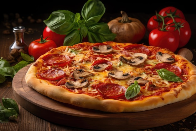 Pizza świeża z piekarnika z pysznymi składnikami generatywne IA