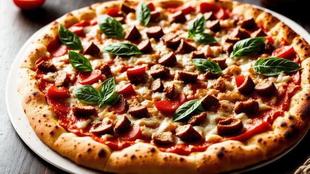 Zdjęcie pizza z mięsem i warzywami