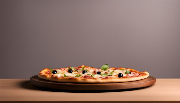 pizza z oliwkami i oliwkami na drewnianej tacce