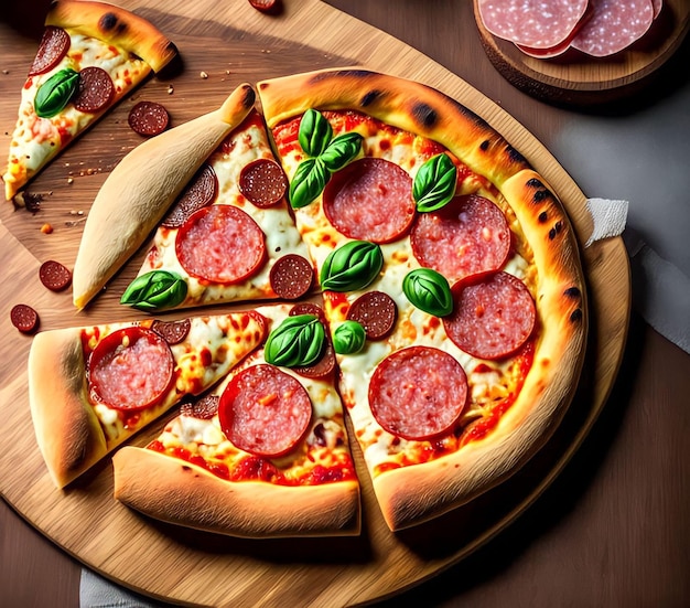 Pizza z pepperoni i bazylią