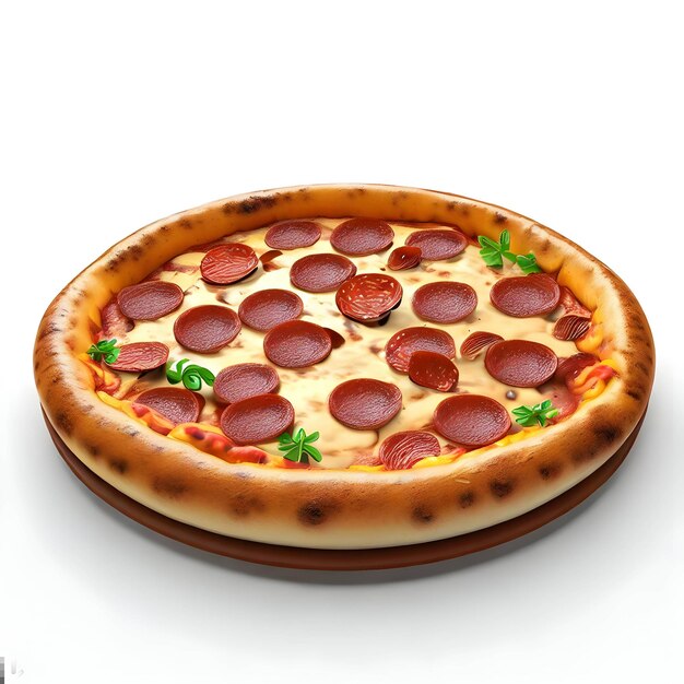 Pizza z pepperoni na niej siedzi na talerzu.