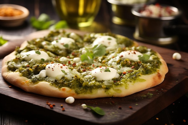 Pizza z pistacyjnym pesto z mięty