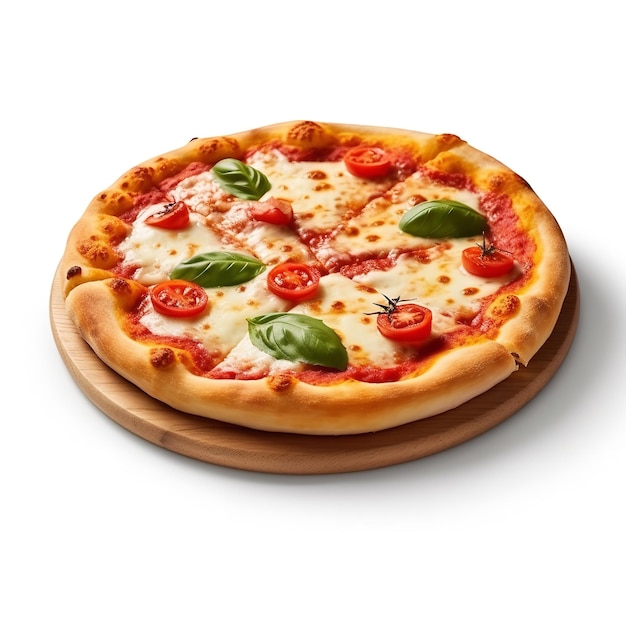 pizza z pomidorami i bazylią na desce na białej powierzchni generatywnej ai
