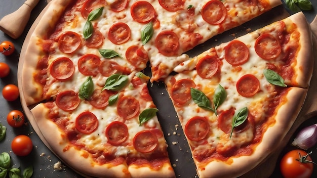 Pizza z serem i pomidorem na białym tle pizza margarita widok z góry