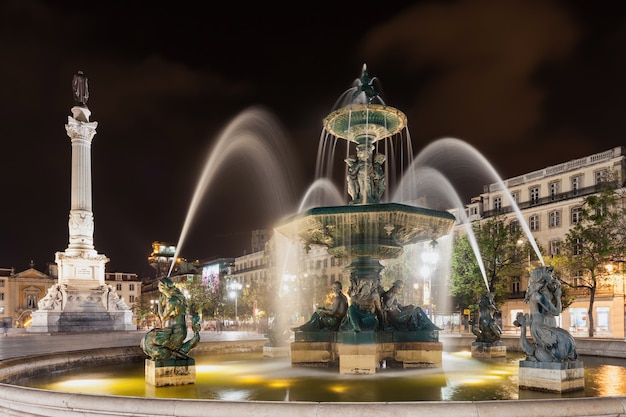 Plac Rossio (plac Pedro Iv) W Mieście Lizbona, Portugalia