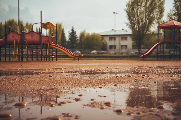 Zdjęcie plac zabaw dla dzieci w deszczowa pogoda