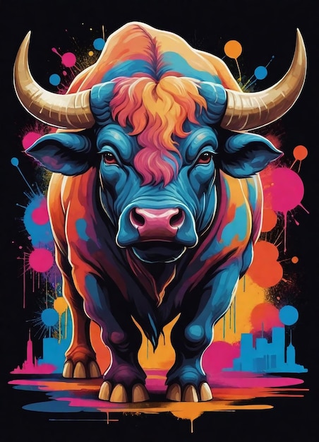 plakat byka z kolorowym tłem
