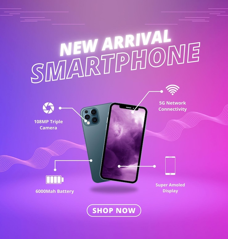 Zdjęcie plakat dla nowych przybyszów pokazuje nowy smartfon