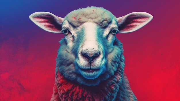 Plakat dla owcy z niebiesko-czerwonym tłem