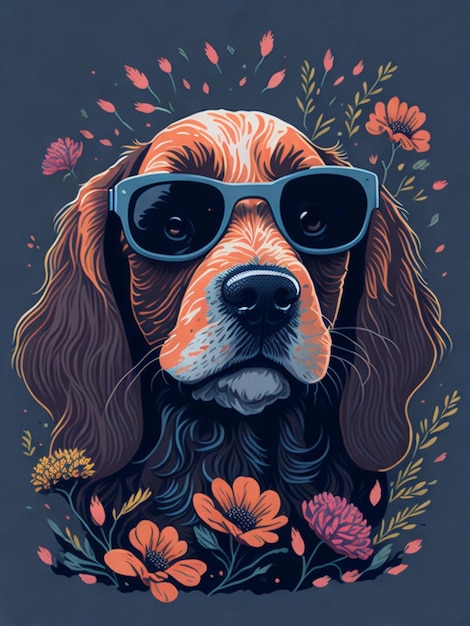 Plakat dla psa o nazwie pies z okularami przeciwsłonecznymi.