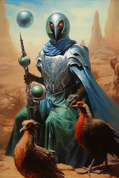 Zdjęcie plakat dla rycerza z mieczem i ptakem